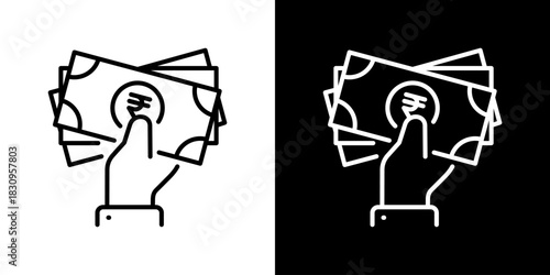 Banknote Icon With Rupee Currency Symbol. Fresh Line Design Built For Creative Flexibility In Light And Dark Versions.