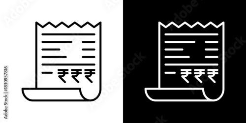 Receipt Icon With Rupee Currency Symbol. Fresh Line Design Built For Creative Flexibility In Light And Dark Versions.