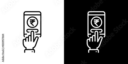 Mobile Payment Icon With Rupee Currency Symbol. Fresh Line Design Built For Creative Flexibility In Light And Dark Versions.