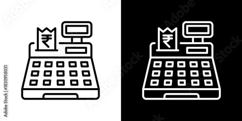 Cash Register Icon With Rupee Currency Symbol. Fresh Line Design Built For Creative Flexibility In Light And Dark Versions.