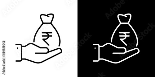Money Icon With Rupee Currency Symbol. Fresh Line Design Built For Creative Flexibility In Light And Dark Versions.
