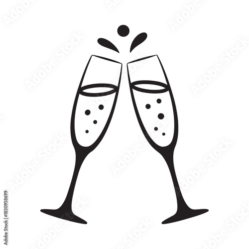 Hand drawn champagne glasses clinking together celebration toast