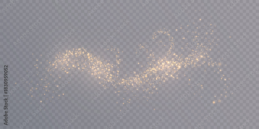 Fototapeta premium A golden cloud with glittering dust on a transparent background. An abstract fairy dust effect for overlays, fairytale designs, and holiday decorations.