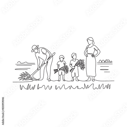 Historical illustration of people working in a field