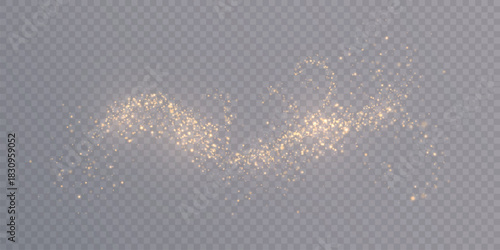 A golden cloud with glittering dust on a transparent background. An abstract fairy dust effect for overlays, fairytale designs, and holiday decorations.