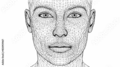Detailed Wireframe Representation of a Human Face with Intricate Lines.