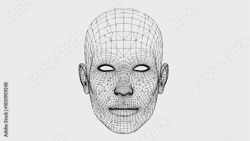 Three dimensional computer graphics rendering of a human face.