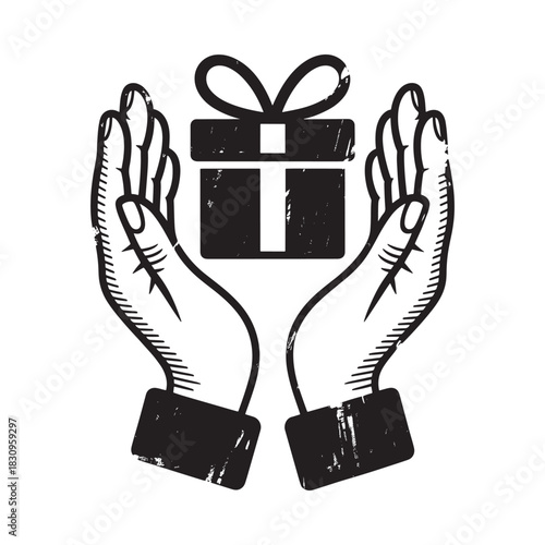Hands holding a gift box with ribbon