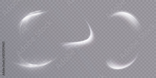 Set of bright swirls of light traces from bright shimmer. Bright light effect isolated on transparent background. Vector 10 EPS	
