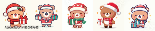 cute christmas dressed bear character vector