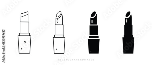 Minimal Lipstick Icon , – Outline and Solid Makeup Symbol, Silhouette Vector, Vector Illustration