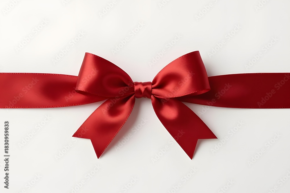 Fototapeta premium Shiny Red Satin Gift Ribbon Bow on White Background for Holiday Decoration