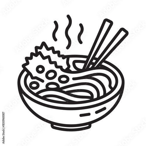 Steaming bowl of noodles with chopsticks and seaweed