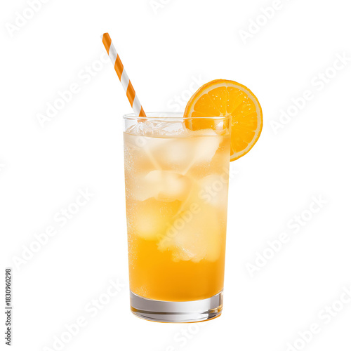 Refreshing Citrus Drink Served Over Ice With a Colorful Straw and Orange Slice
