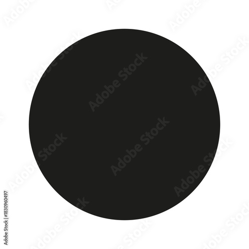 Black circle dot. Simple round button, badge. Filled circle flat icon. Flat circular pattern for scrapbooking. Circle isolated on a white background. Geometric shape. Abstract backdrop, wallpaper