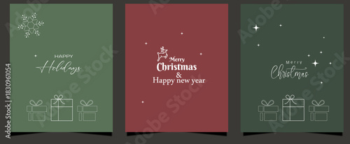 Set of holidays greeting cards for Christmas and new year