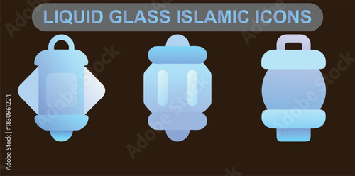 Liquid Glass Islamic Lantern Icons for Ramadan and Eid Celebrations