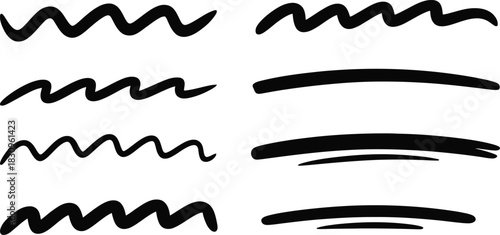 Hand drawn wavy line set with sketch strokes, bold scribbles and underline elements