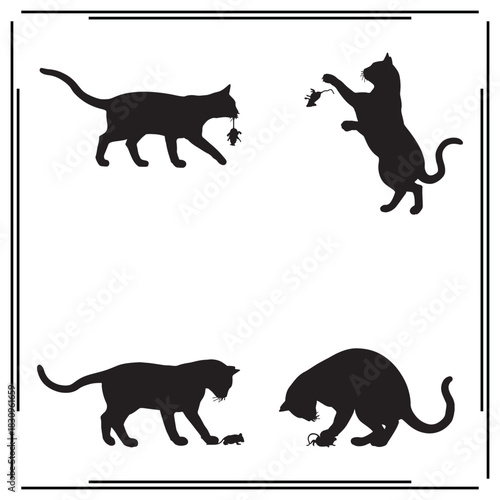 cat and mouse  silhouette, cat and mouse illustration , cat  and mouse clipart, cat and mouse vector ,black cat and mouse , cat and mouse  illustration on white background, 	