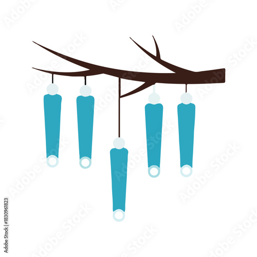 Calm Winter Branch Mobile: Soothing Blue Icicles, Delicate Hangs, Subtle Snowy Touch for Tranquil Decor