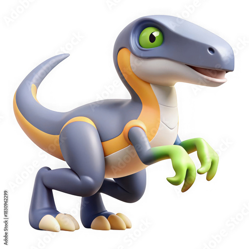 Cute cartoon raptor dinosaur isolated on transparent background