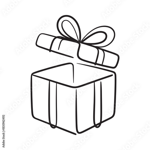 Hand drawn open gift box with ribbon illustration