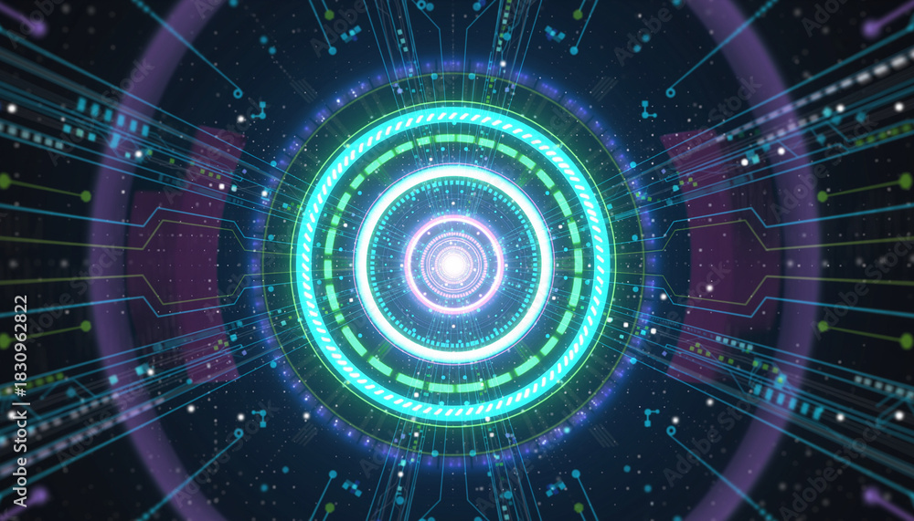 Obraz premium Digital Circuitry: An abstract representation of interconnected circuitry glows, embodying the complexities of technology and the digital world, perfect for tech-related projects.