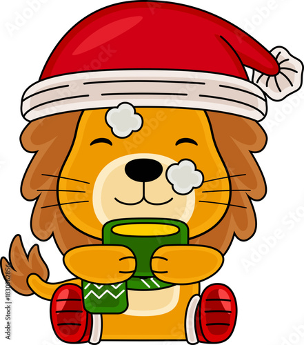 Cartoon Lion character celebrating Christmas
