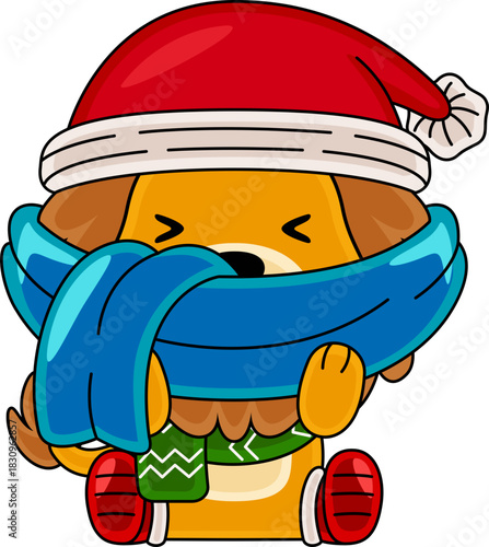 Cartoon Lion character celebrating Christmas