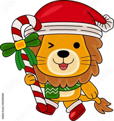 Cartoon Lion character celebrating Christmas