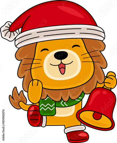 Cartoon Lion character celebrating Christmas