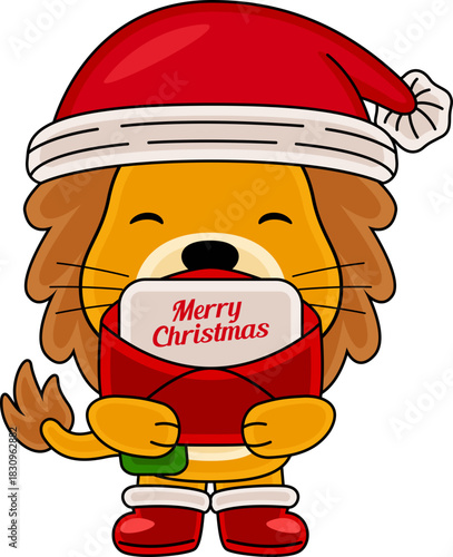 Cartoon Lion character celebrating Christmas