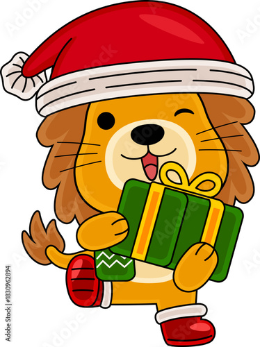 Cartoon Lion character celebrating Christmas