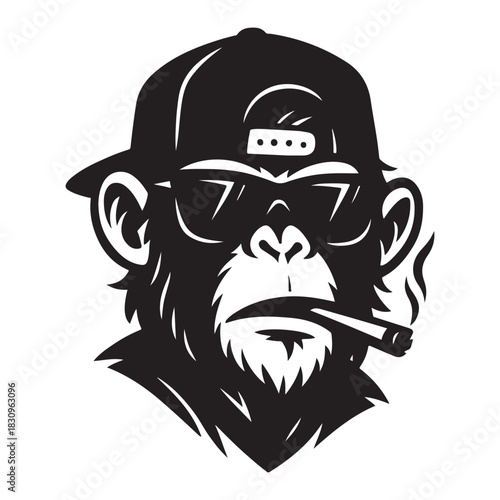 Cool monkey in cap, bold and confident expression.