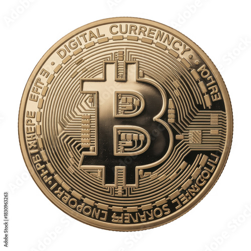 Wallpaper Mural Golden Bitcoin coin with circuit board pattern and text on black background isolated on a transparent background Torontodigital.ca