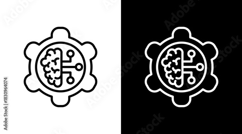 Artificial Intelligence White Icon Set Vector 