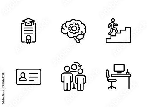 Graduation Document Brain Gear Climbing Stairs ID Card Mentorship Desk Icons