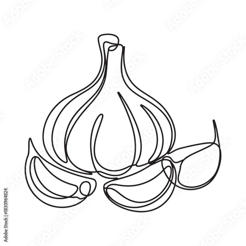 Simple line art drawing of a garlic bulb with cloves
