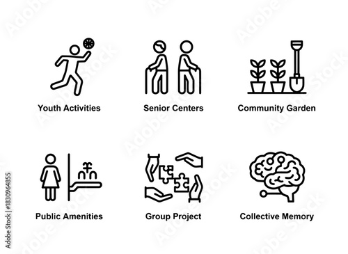 Youth Activities Senior Centers Community Garden Public Amenities Group Project Icons