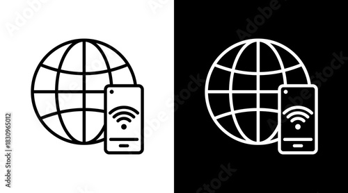 Global Network White Icon Set Vector 