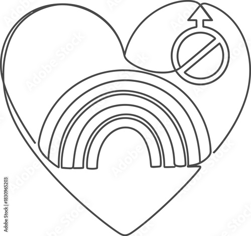 Heart with rainbow and transgender symbol in line drawing