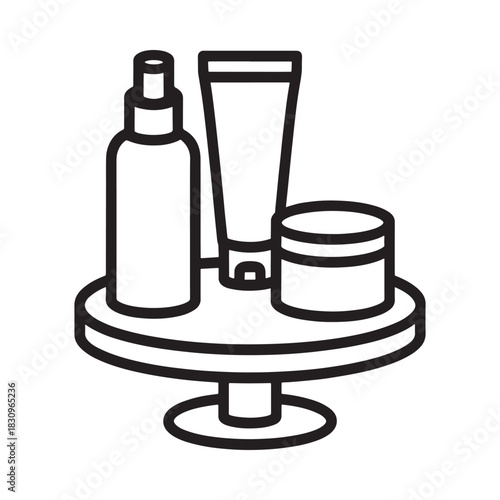Skincare products arranged on a circular display stand