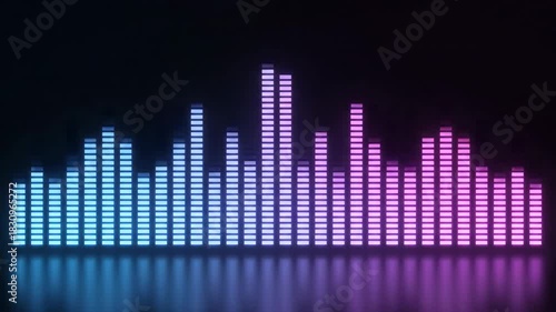 Wallpaper Mural ﻿Seamlessly looping digital sound equalizer spectrum bars pulsing and vibrating with vibrant neon blue and pink light vibrating, seamless loop, smooth animation Torontodigital.ca