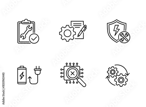 Maintenance Report Repair Order Emergency Repair Spare Battery Charger Icons