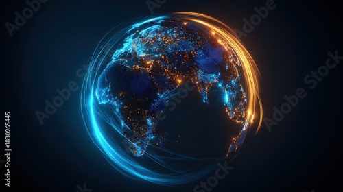 Wallpaper Mural Global Connectivity Concept: Glowing Digital Earth with Data Streams and Network Visualization for Technology and Innovation Torontodigital.ca