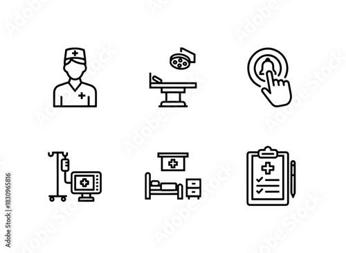 Medical Staff Operating Room Nurse Call Button Medical Equipment Hospital Icon Set