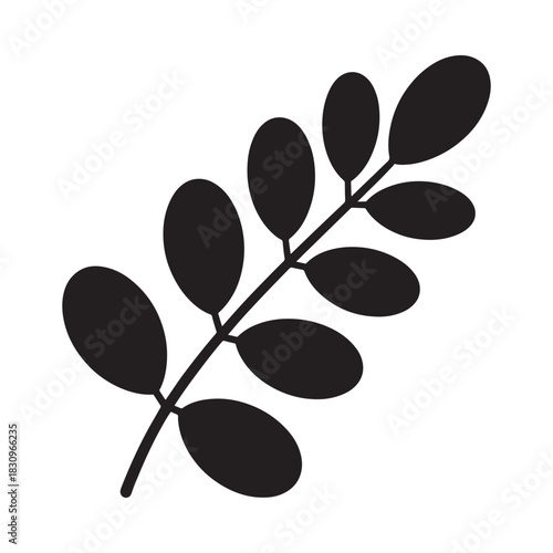 Simple black silhouette of a leafy branch
