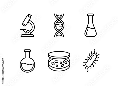 Microscope DNA Strand Test Tube Laboratory Flask Petri Dish Bacteria Minimal Bold Icon Set