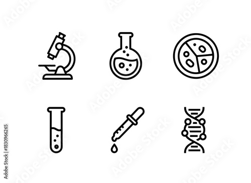 Microscope Laboratory Flask Petri Dish Test Tube Pipette DNA Sequencing Minimal Icon Set