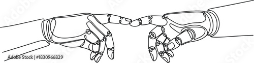 Robot hands reaching out in a single line art illustration